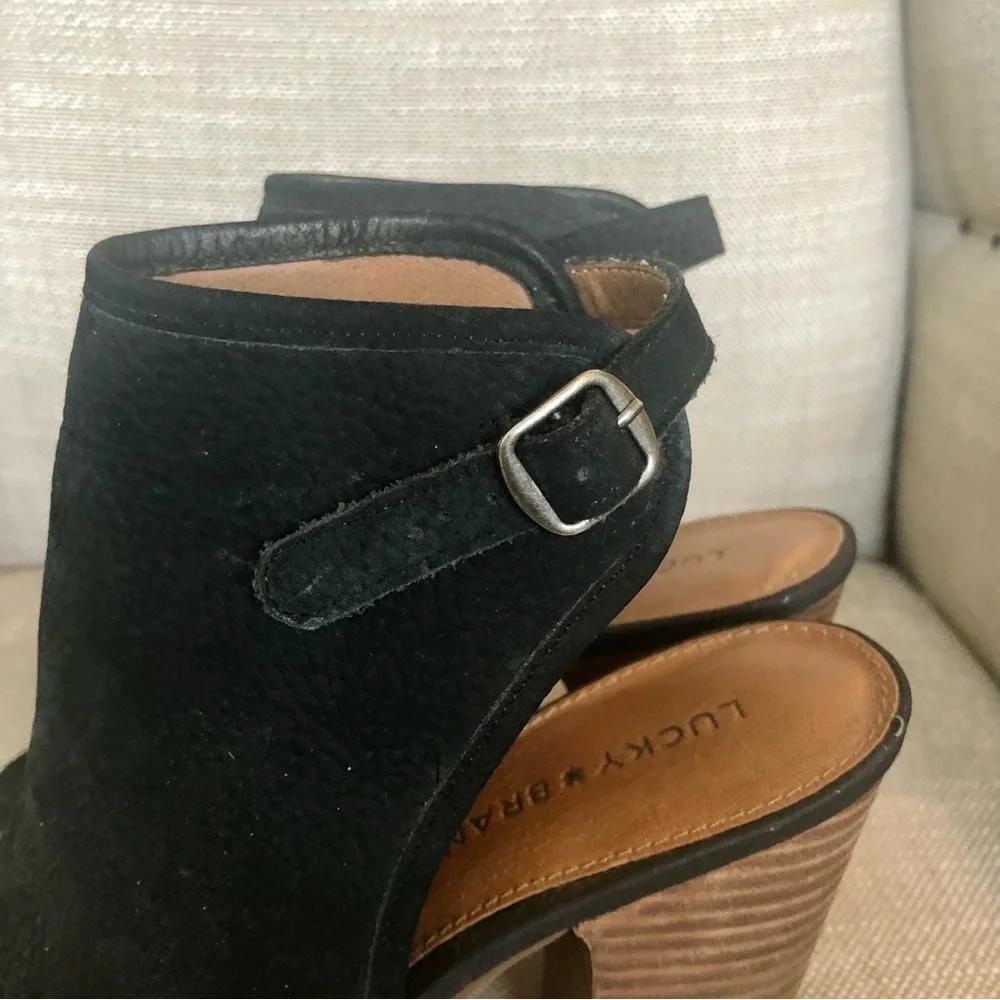 Lucky Brand Black Suede Open Toe and Heel Bootie Size 7.5 - Picture 4 of 11